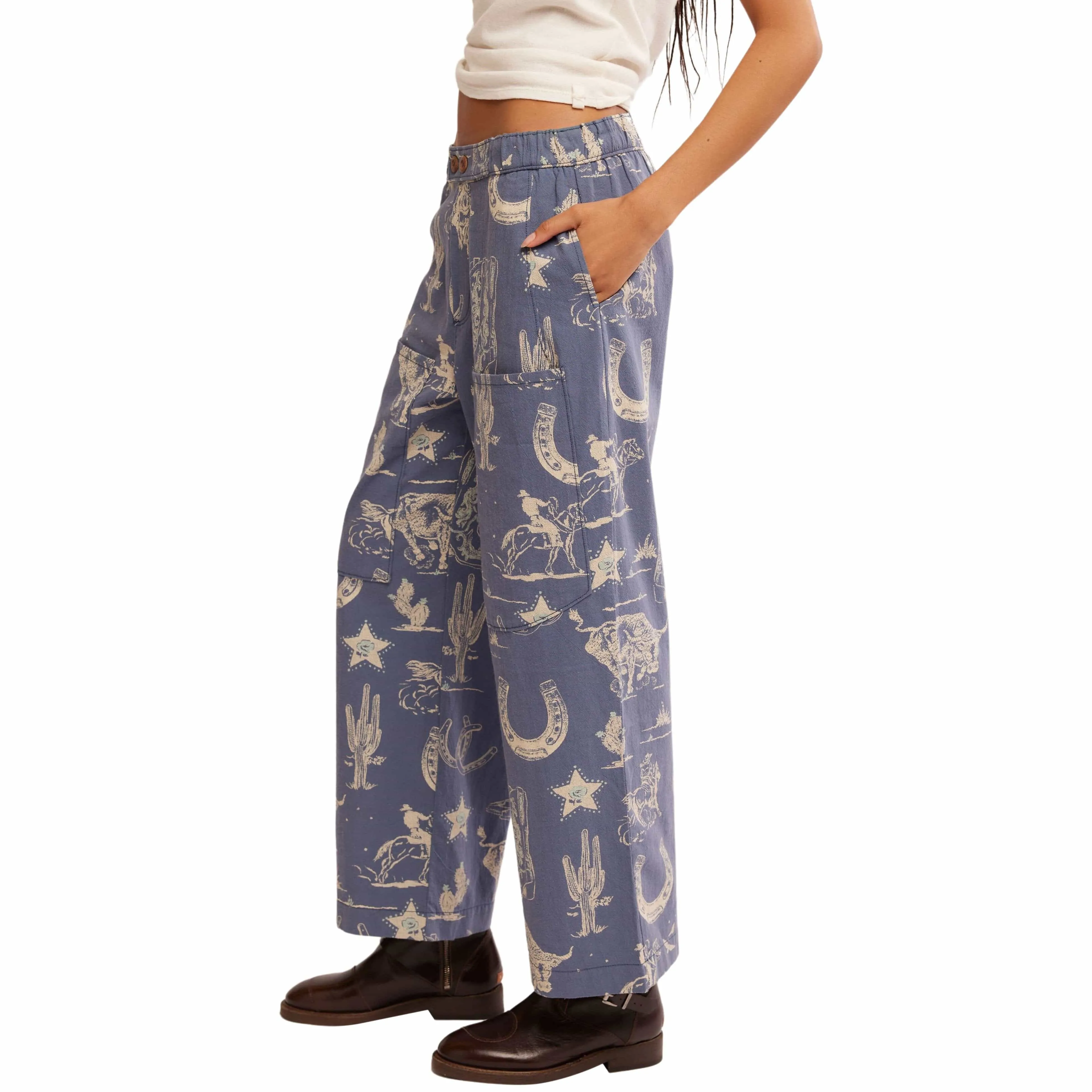 Free People Seaside Pull-On Trousers In Indigo Combo