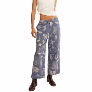 Free People Seaside Pull-On Trousers In Indigo Combo