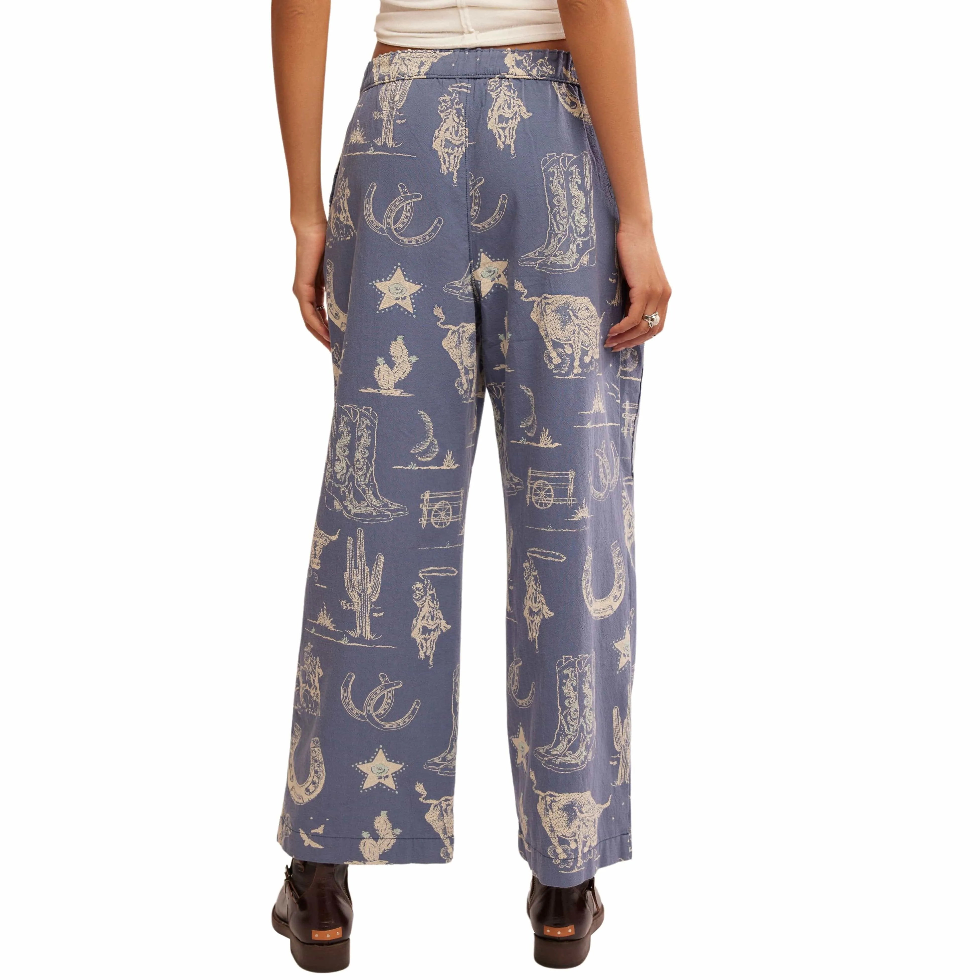 Free People Seaside Pull-On Trousers In Indigo Combo