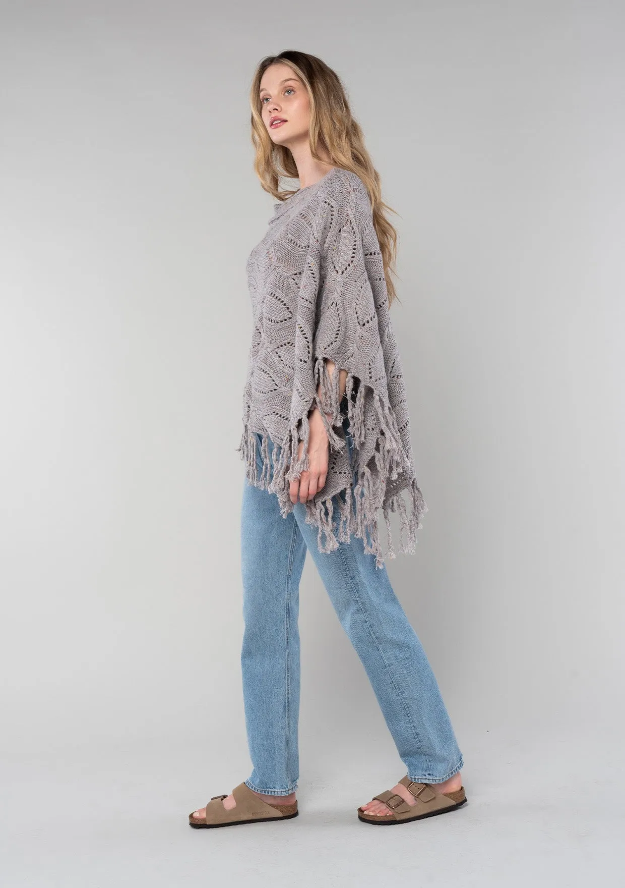 Fringe Angora Blend Cable Yarn Poncho