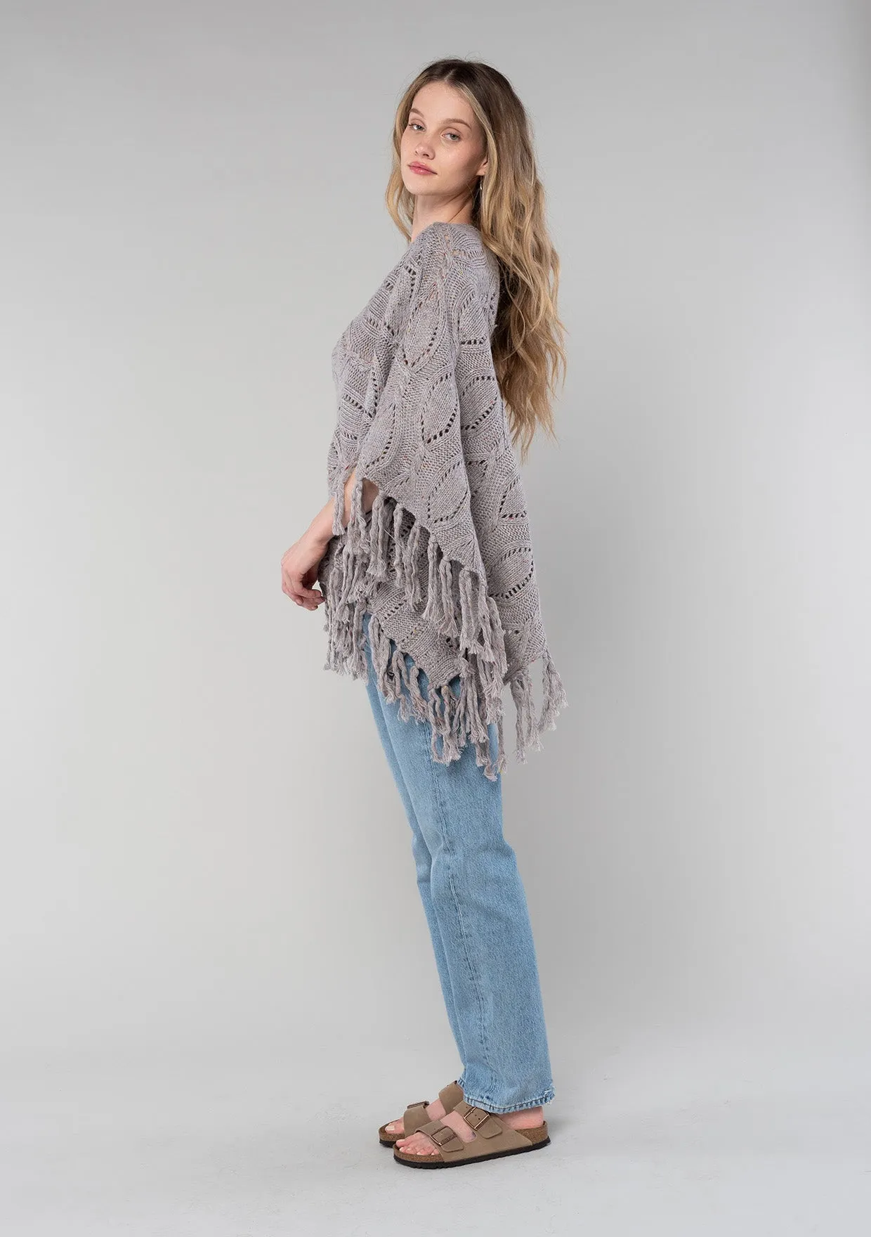 Fringe Angora Blend Cable Yarn Poncho