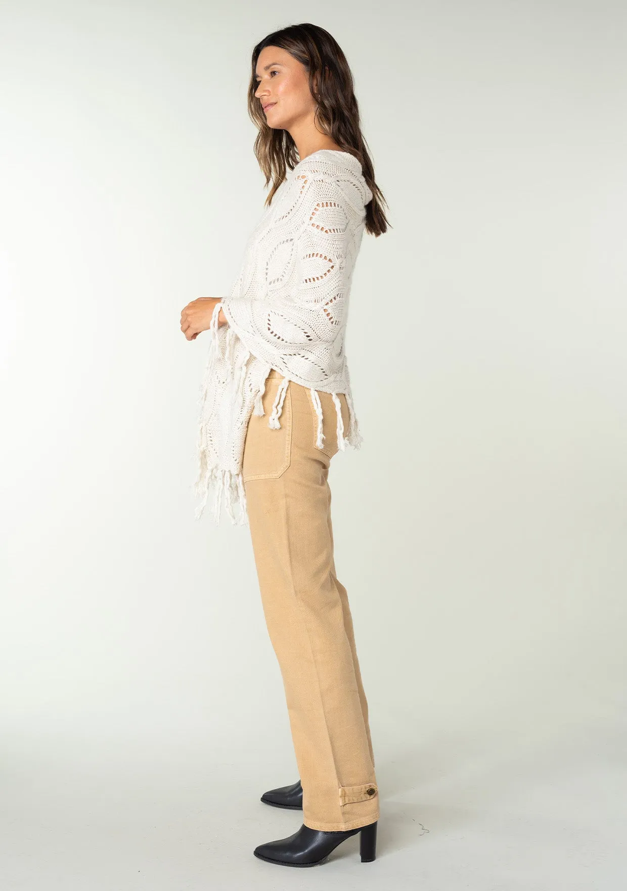 Fringe Angora Blend Cable Yarn Poncho