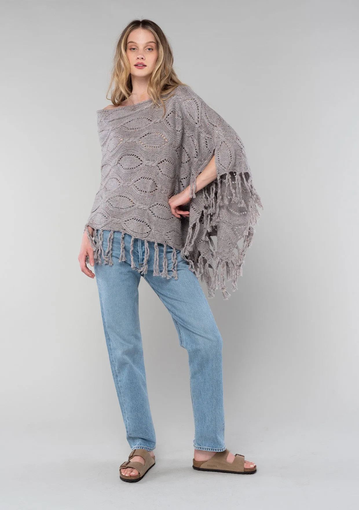 Fringe Angora Blend Cable Yarn Poncho