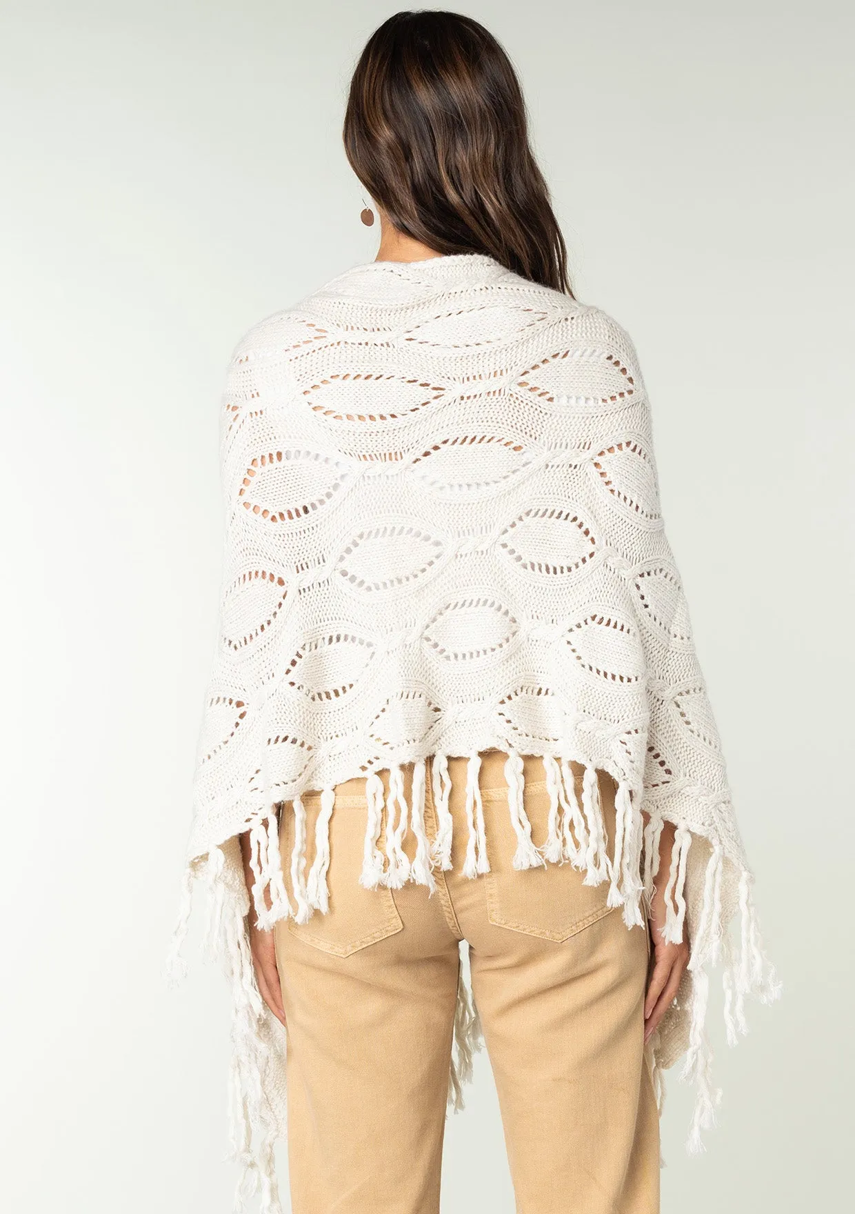 Fringe Angora Blend Cable Yarn Poncho