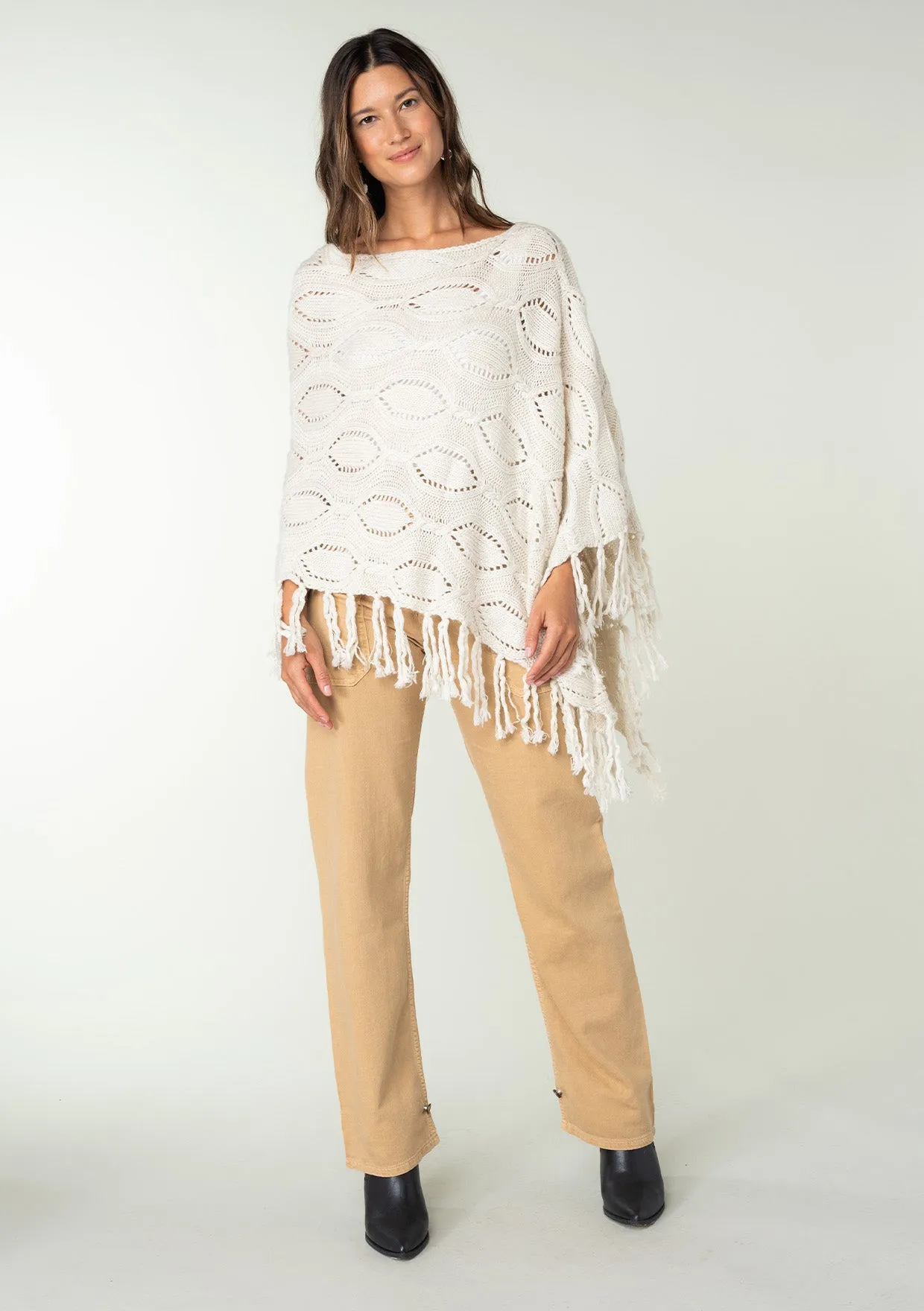 Fringe Angora Blend Cable Yarn Poncho