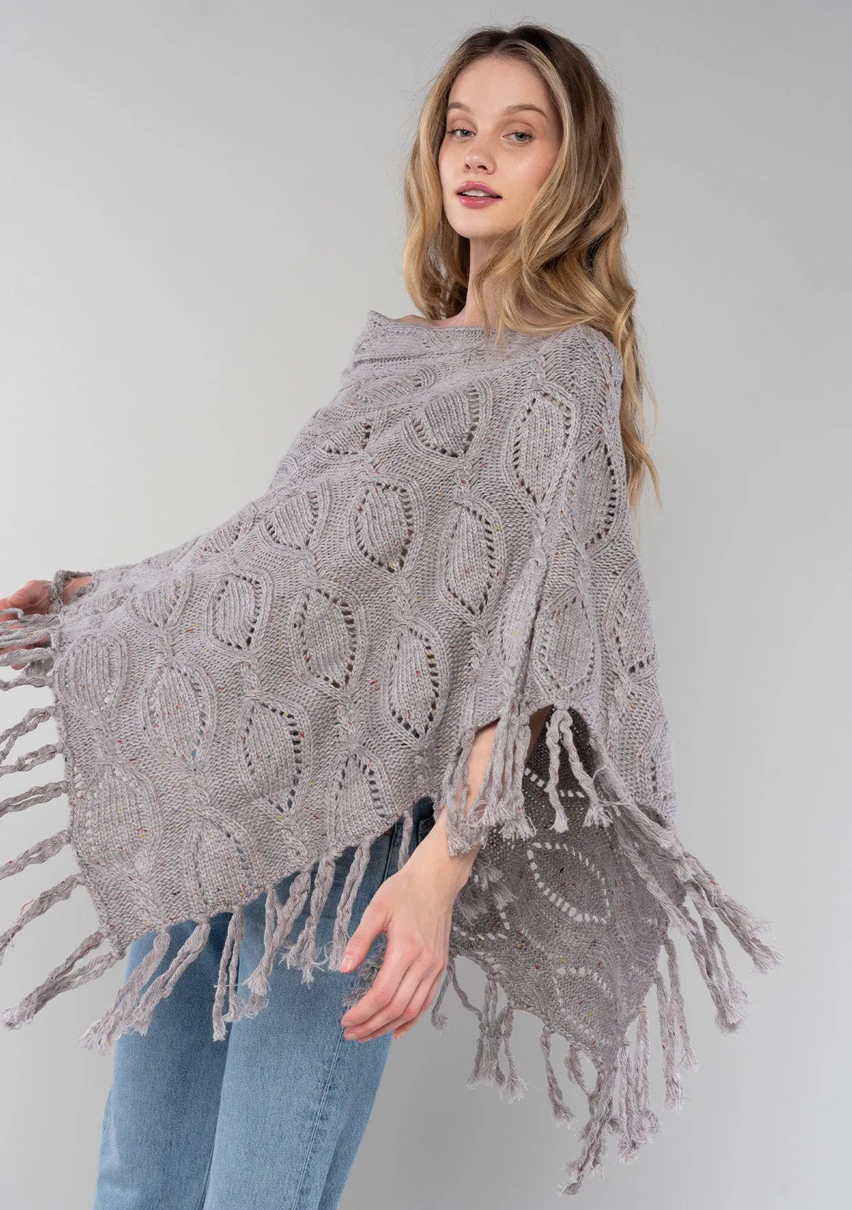 Fringe Angora Blend Cable Yarn Poncho