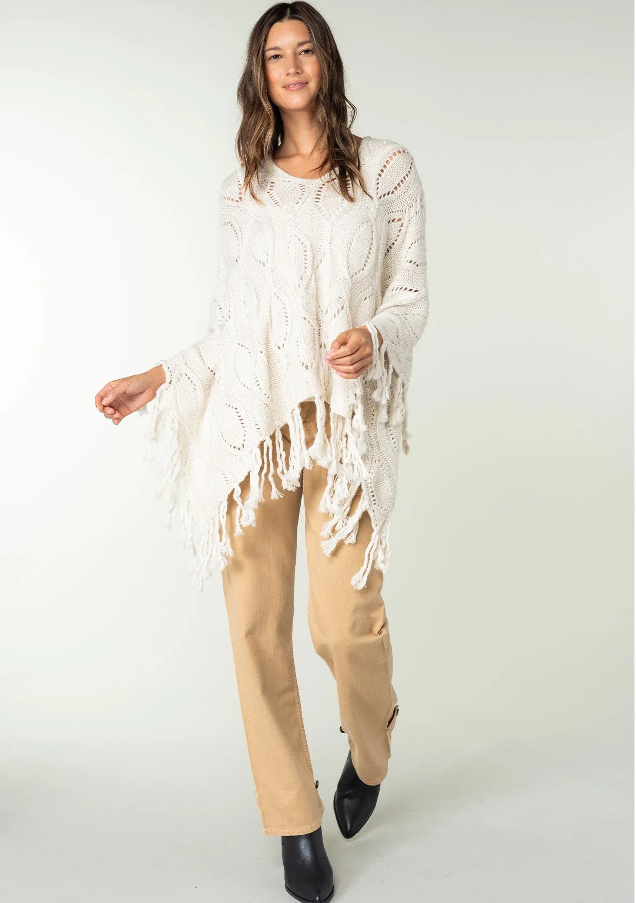 Fringe Angora Blend Cable Yarn Poncho