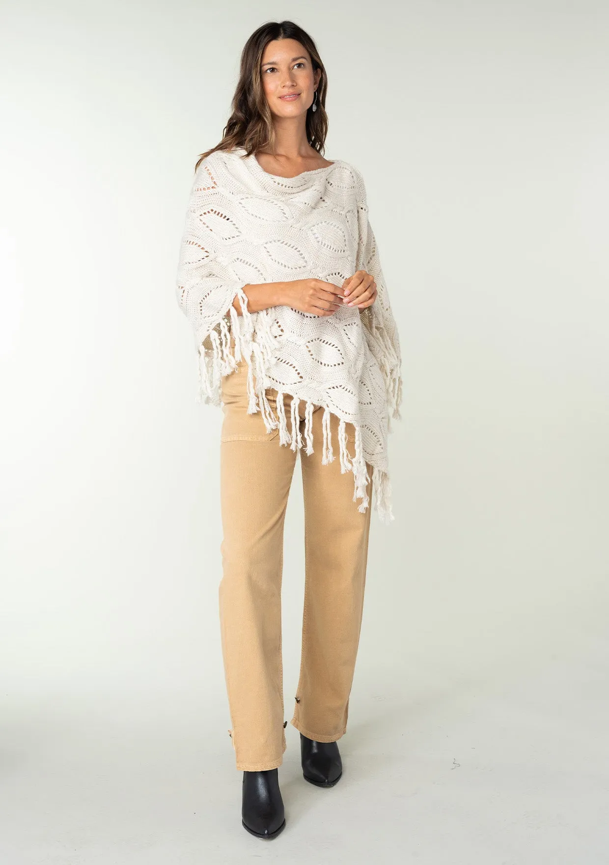 Fringe Angora Blend Cable Yarn Poncho