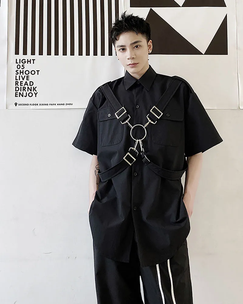 Functional Metal Ring Ribbon Techwear Shirt