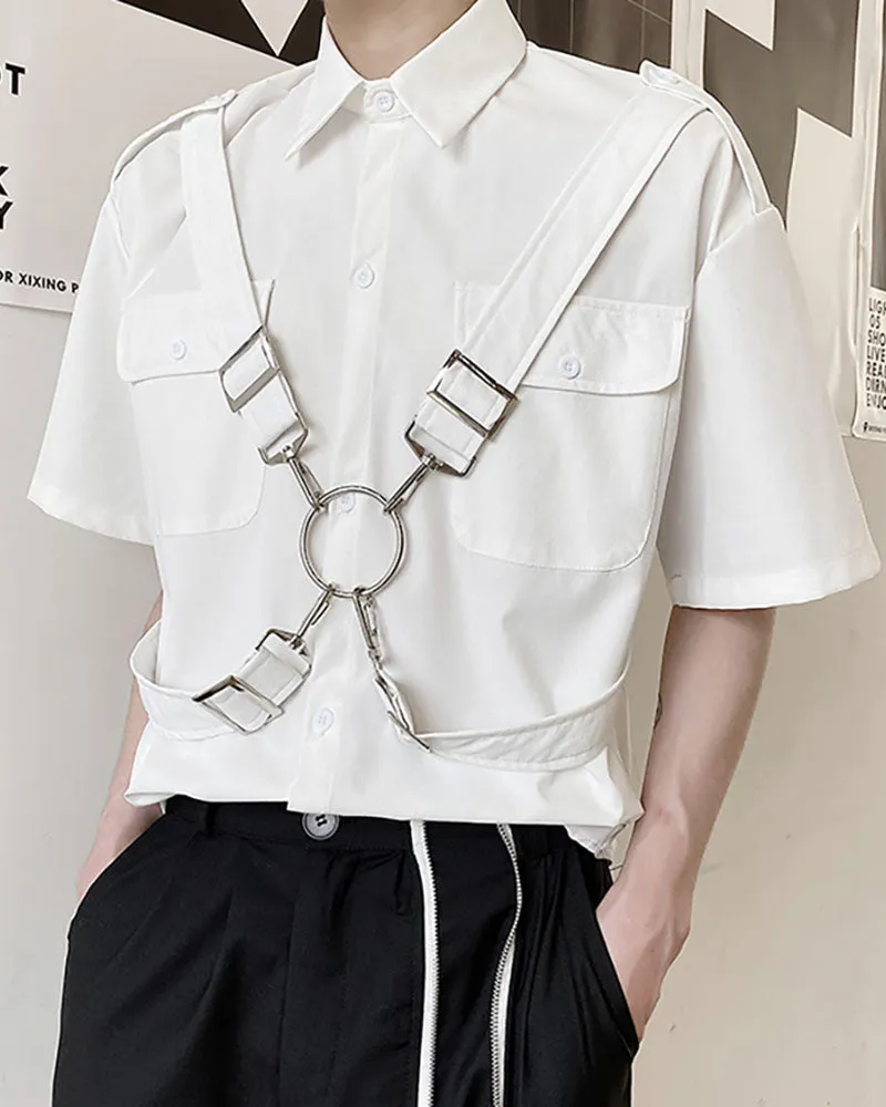 Functional Metal Ring Ribbon Techwear Shirt