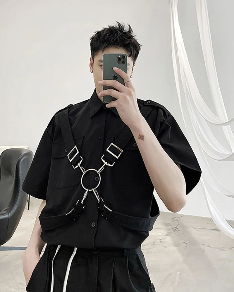 Functional Metal Ring Ribbon Techwear Shirt