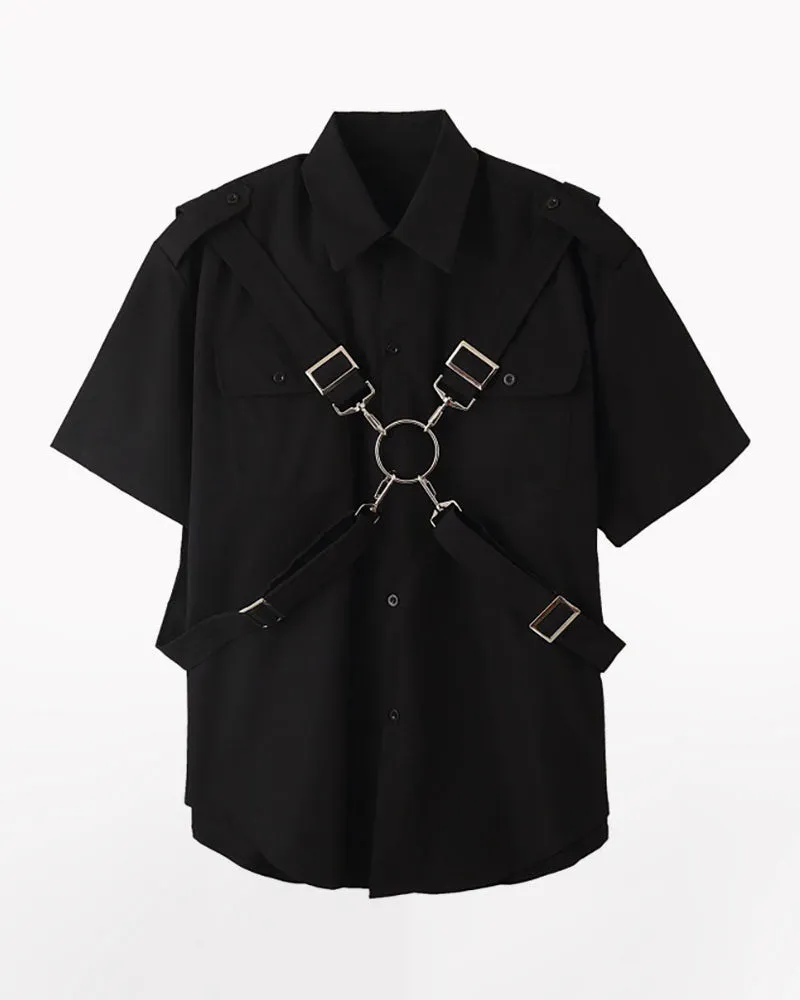 Functional Metal Ring Ribbon Techwear Shirt