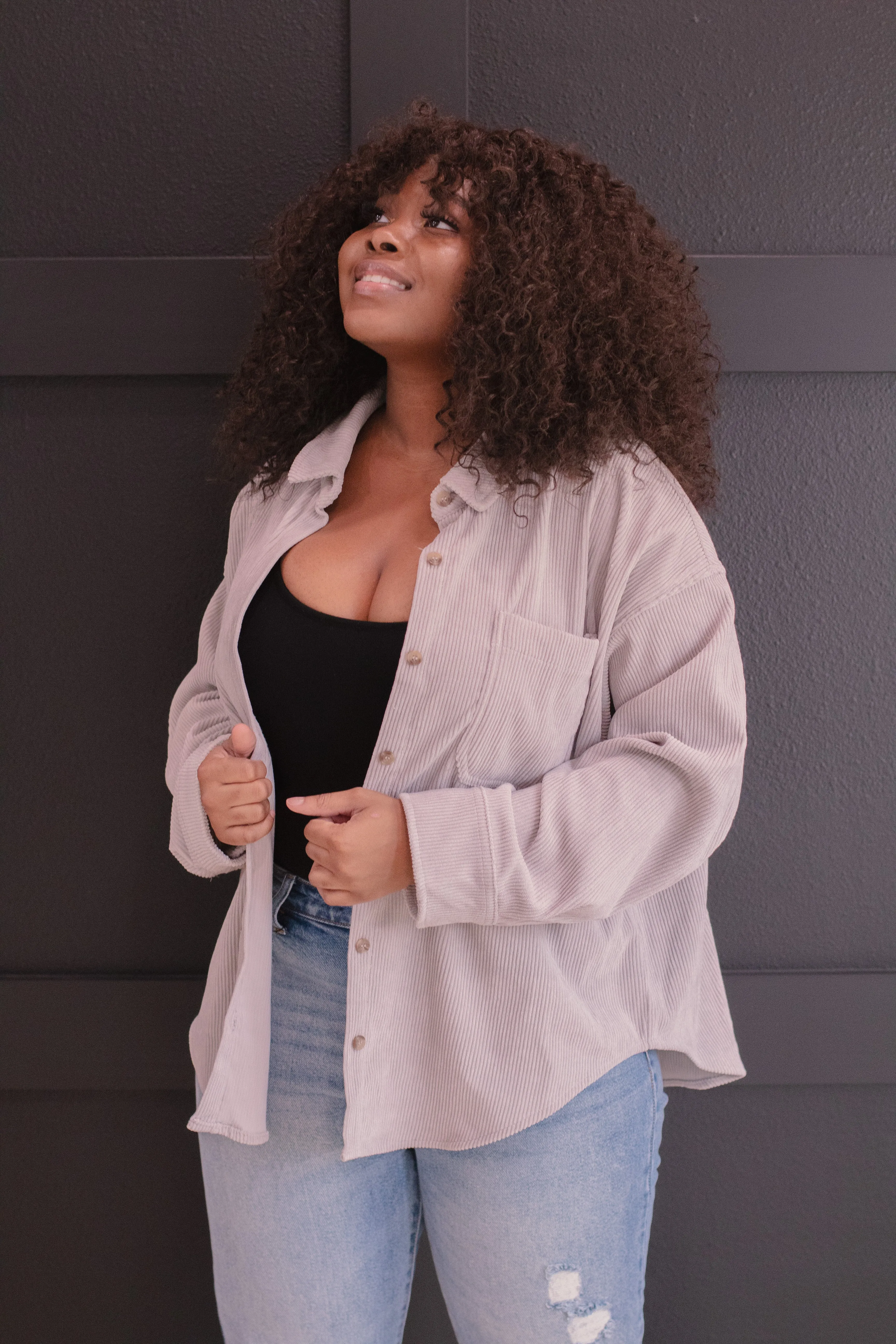 Gigi's Fave Corduroy Shacket (Gray/Cream)
