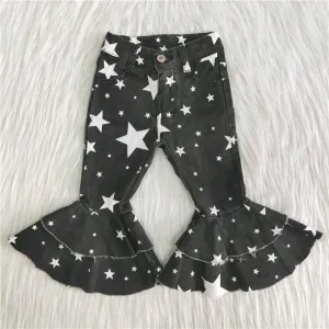 Girls double ruffle stars black denim pants