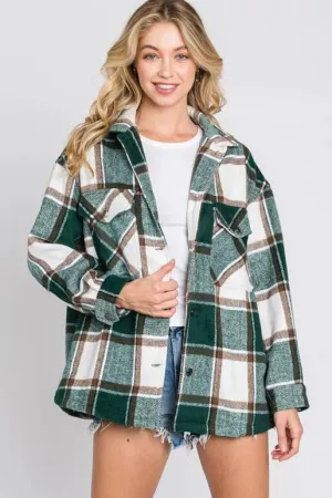 Going Camping Hunter Green Plaid Shacket