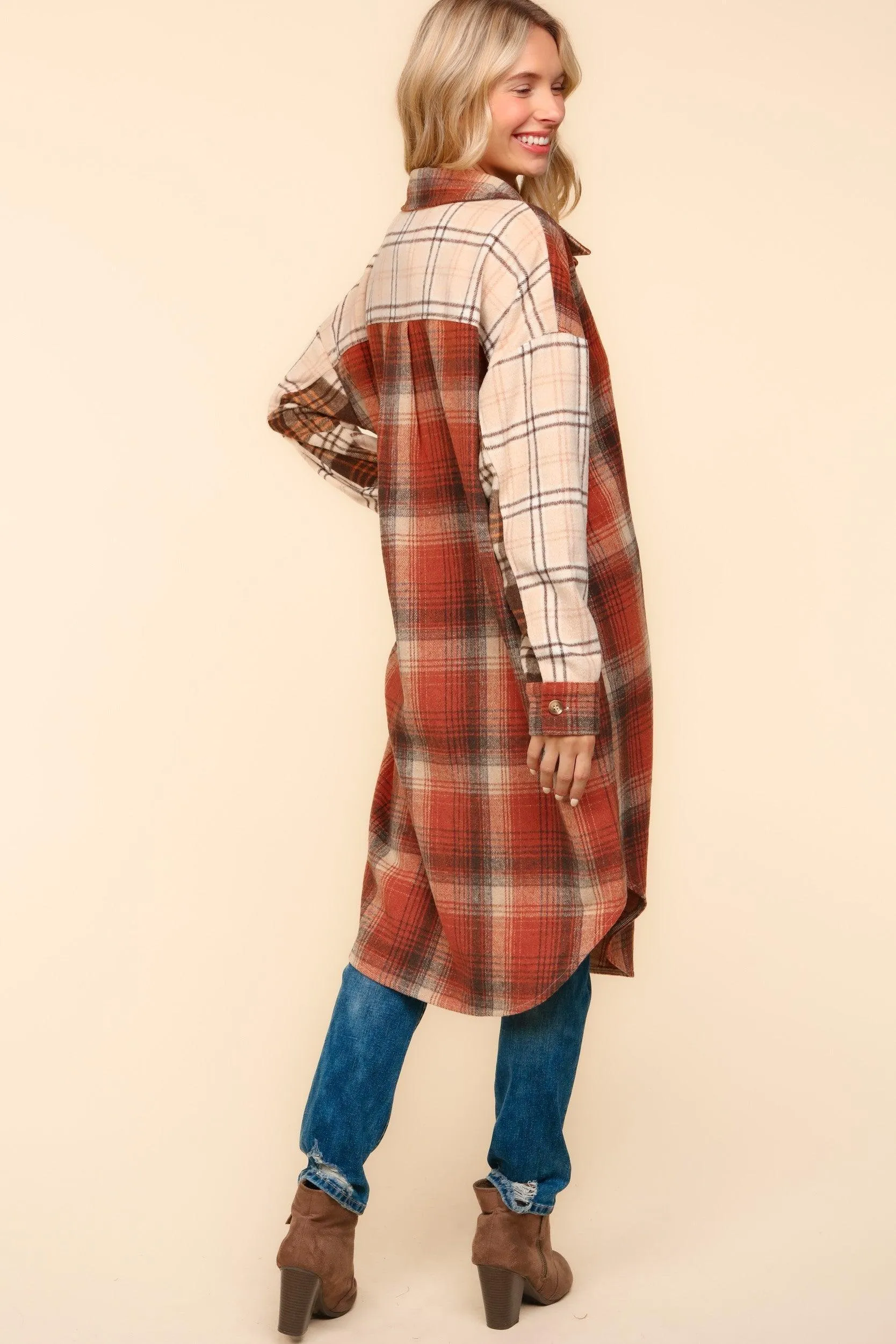 Haptics Flannel Plaid Oversized Shacket with Pockets