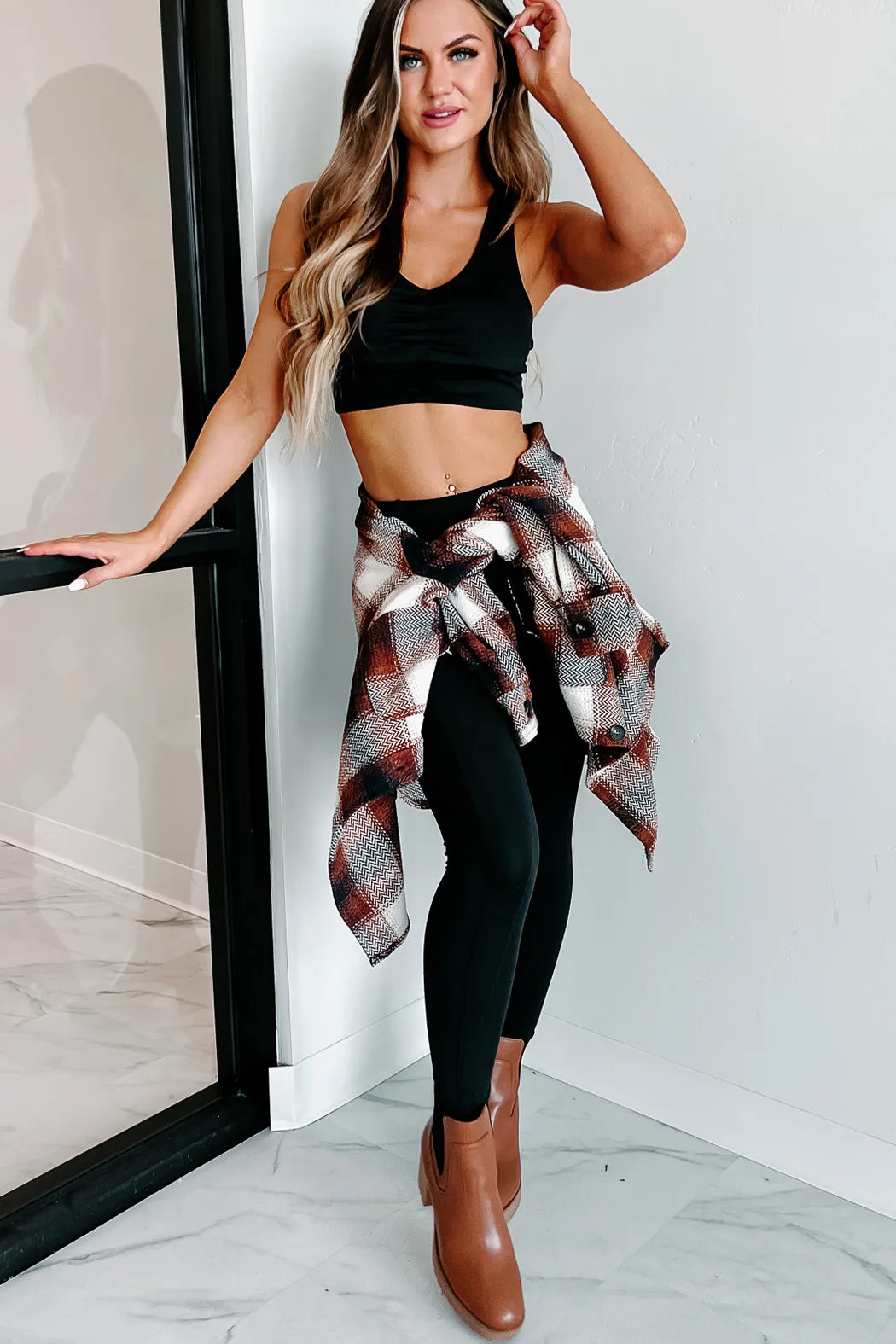 Harvest Time Oversized Plaid Shacket (Brown)