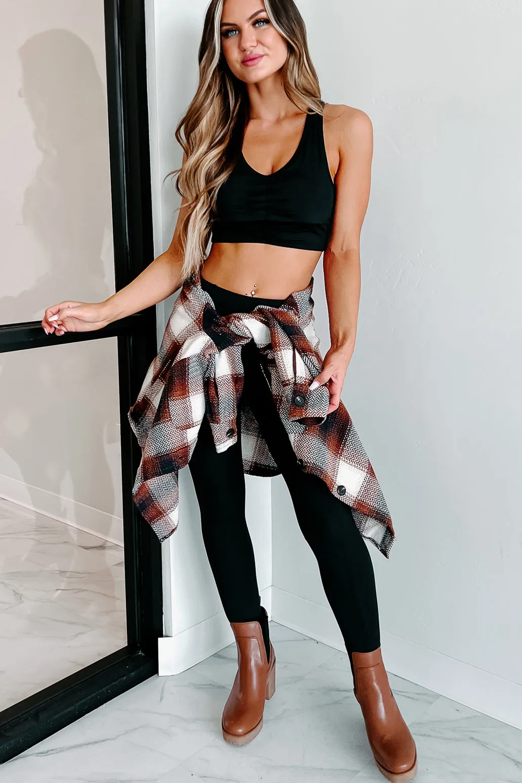 Harvest Time Oversized Plaid Shacket (Brown)