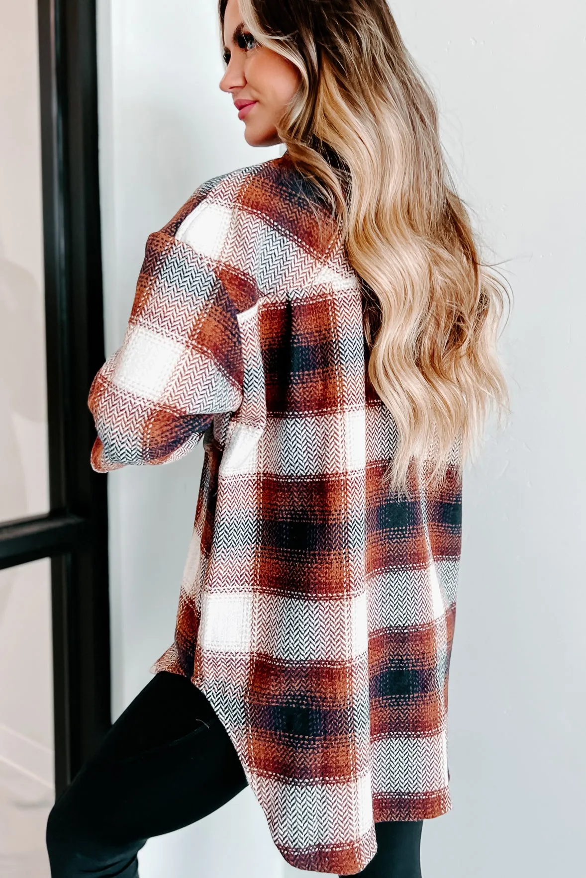 Harvest Time Oversized Plaid Shacket (Brown)