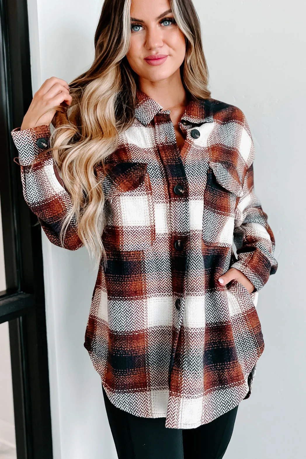 Harvest Time Oversized Plaid Shacket (Brown)