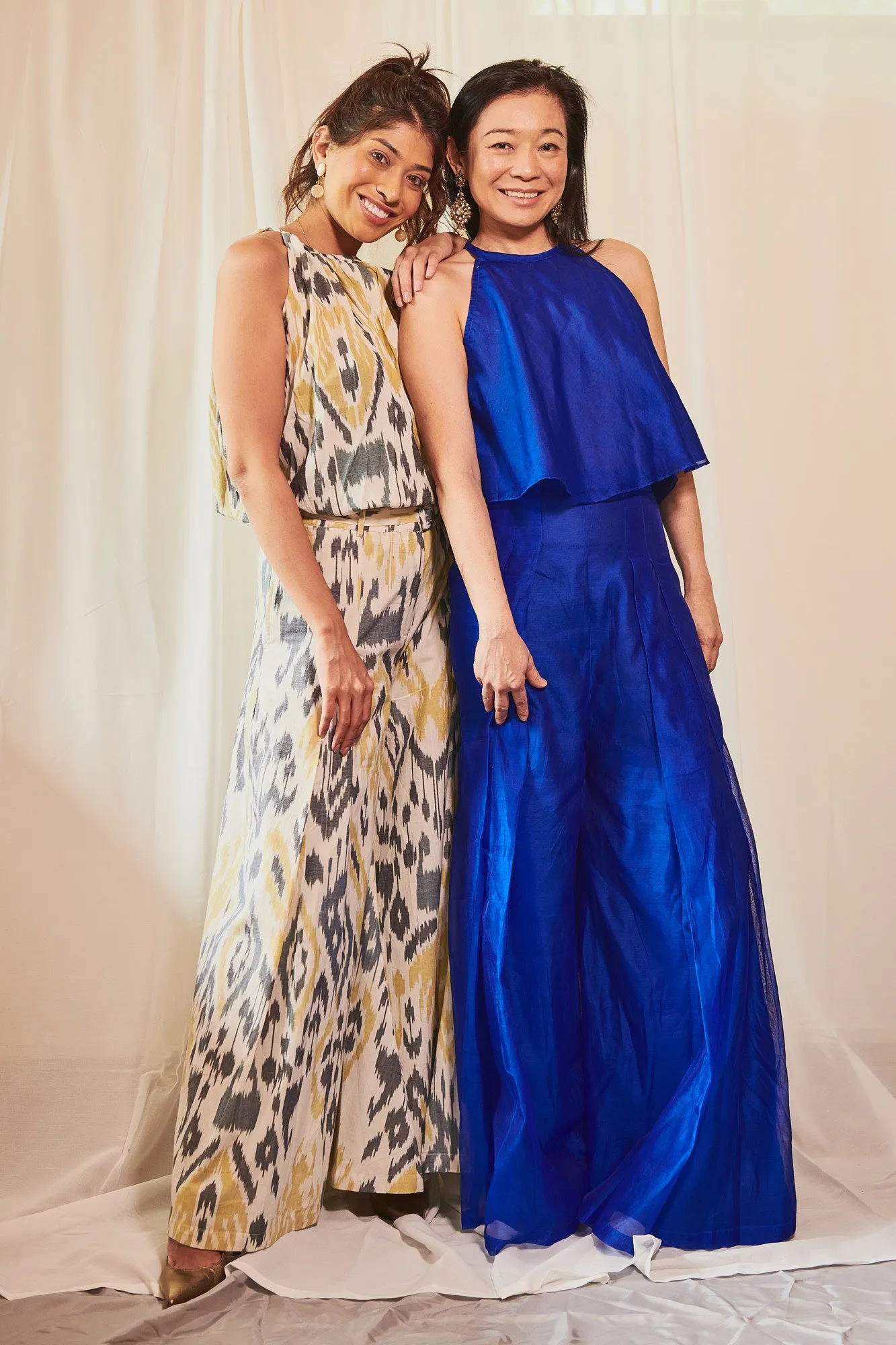 High-Rise Flared Pants - Phenom Royal Blue Chanderi Cotton Silk