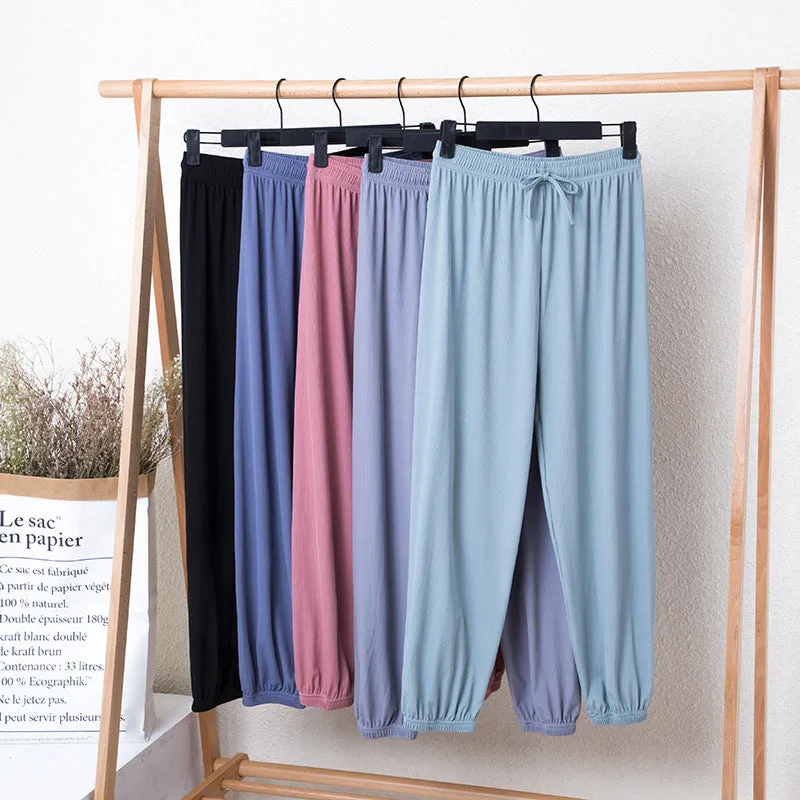 Ice Silk Loose Jogger Lantern Slimming Wide Leg Women Drape Cool INS Casual Pants