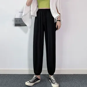 Ice Silk Loose Jogger Lantern Slimming Wide Leg Women Drape Cool INS Casual Pants