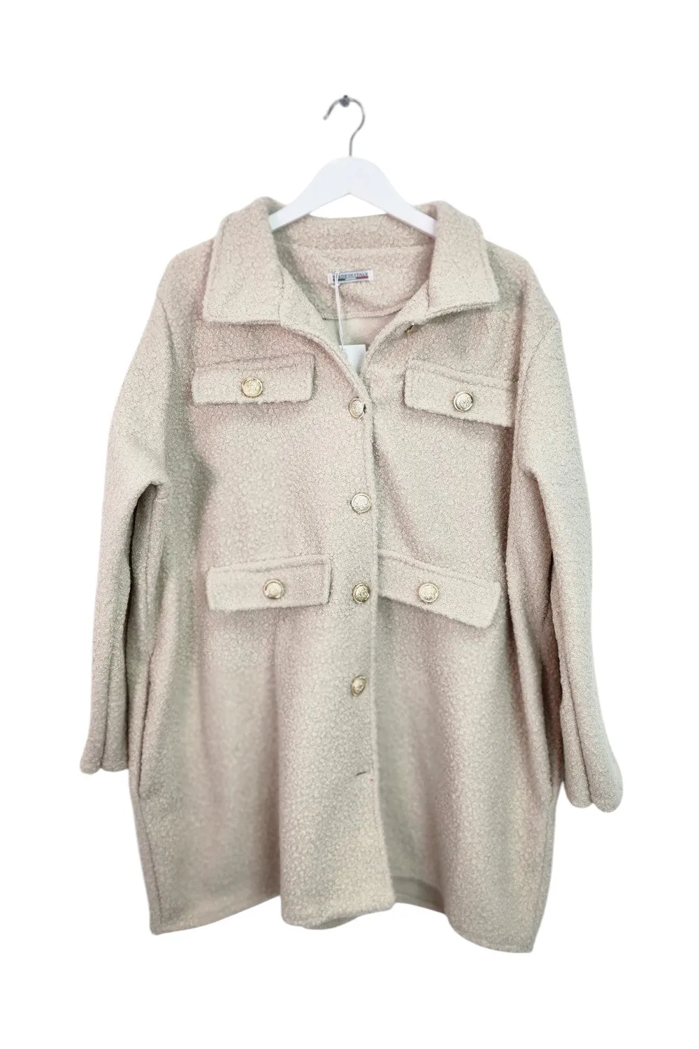 Italian Teddy Boucle Gold Button Fasten Military Style Shacket