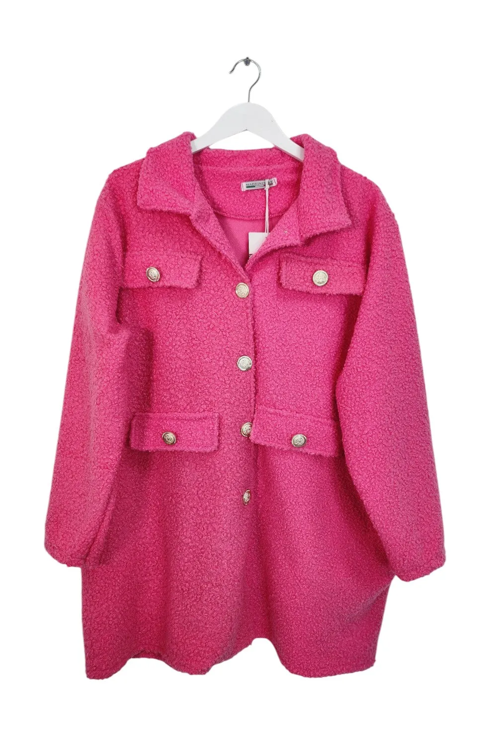 Italian Teddy Boucle Gold Button Fasten Military Style Shacket