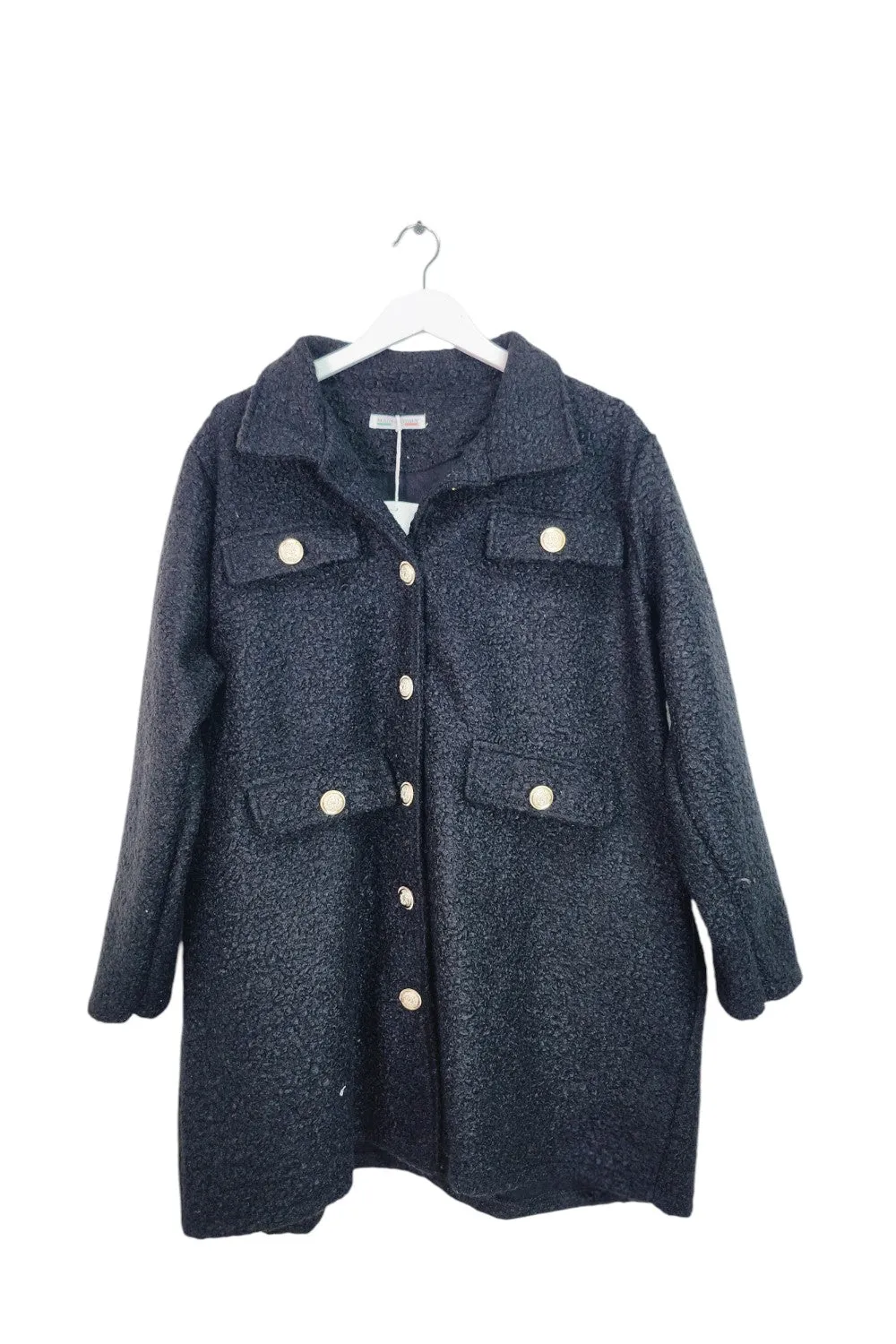 Italian Teddy Boucle Gold Button Fasten Military Style Shacket