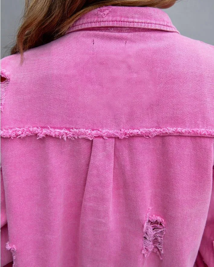 Kimberley – Oversized Frayed Denim Shacket