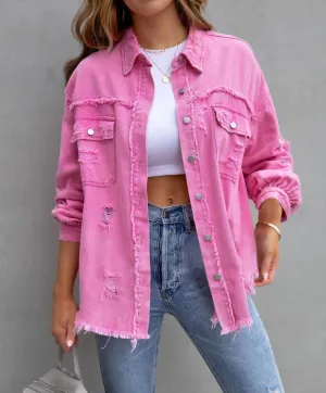 Kimberley – Oversized Frayed Denim Shacket