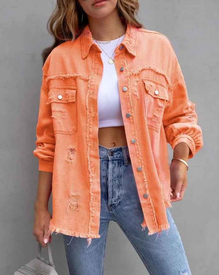 Kimberley – Oversized Frayed Denim Shacket