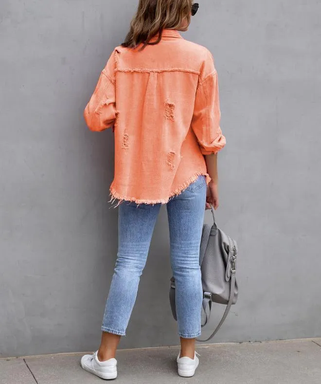 Kimberley – Oversized Frayed Denim Shacket