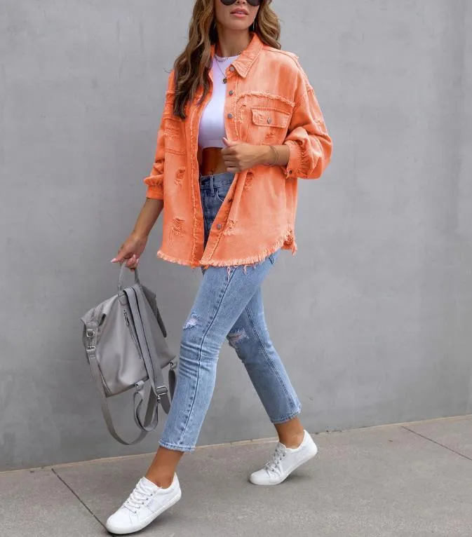 Kimberley – Oversized Frayed Denim Shacket