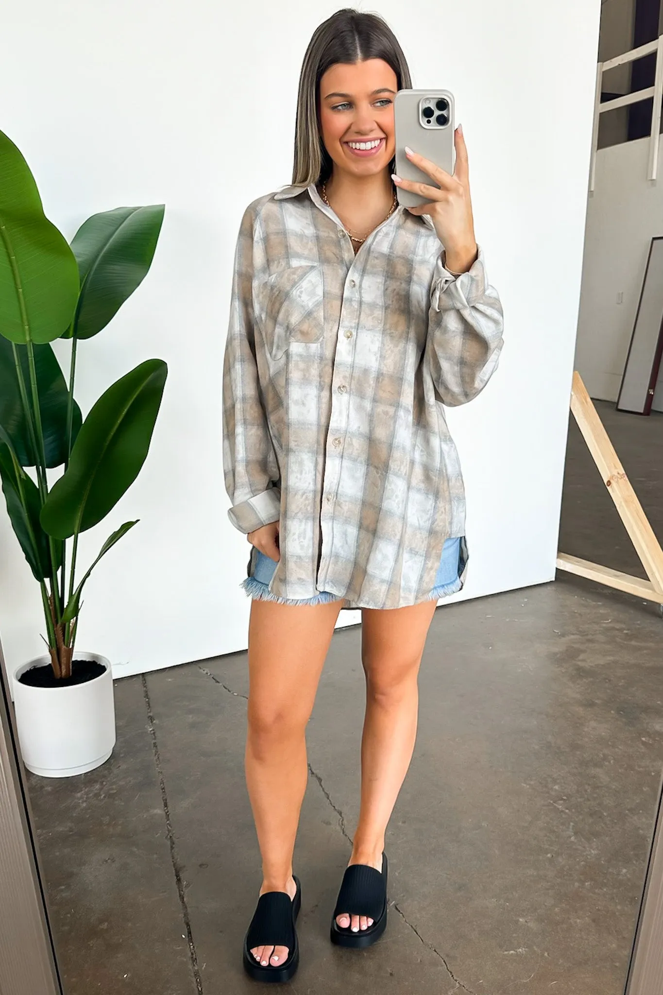 Laura Washed Plaid Flannel Button Down Top - FINAL SALE