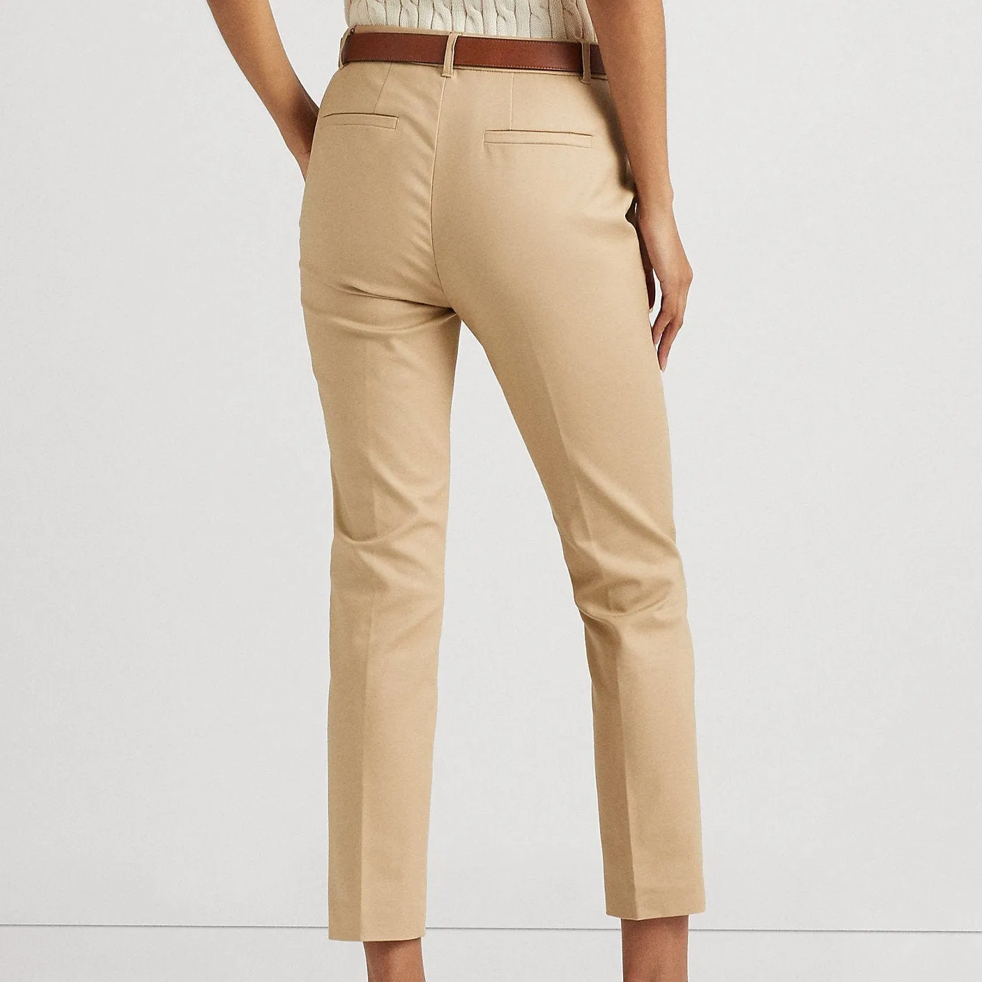 Lauren Ralph Lauren Double-Faced Stretch Cotton Trouser in Tan