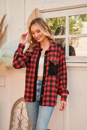 Let's Go Bison Red and Black Plaid Shirt Jacket