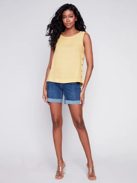 Linen Button Sides Tank Top