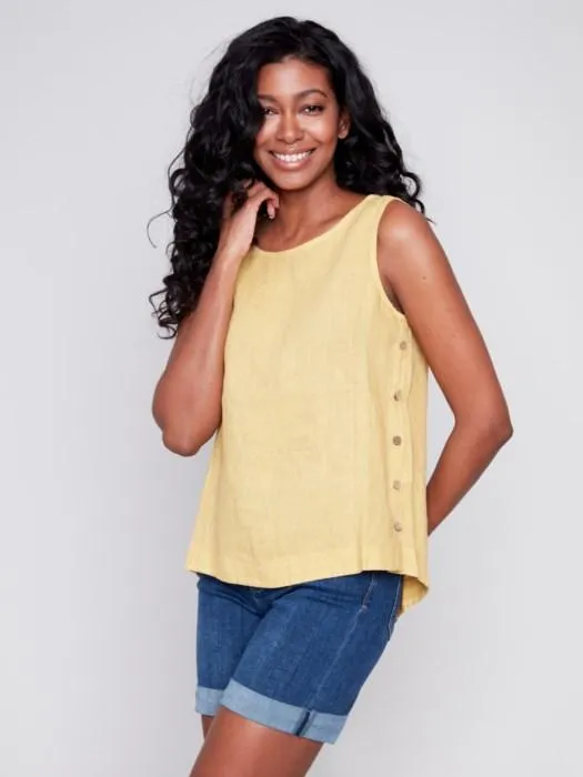 Linen Button Sides Tank Top