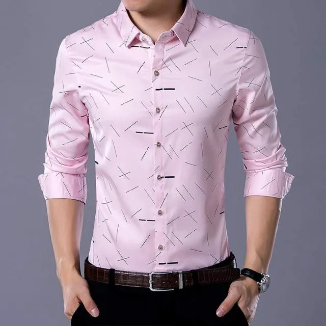 Men Casual Social Long Sleeve Line Designer Shirt