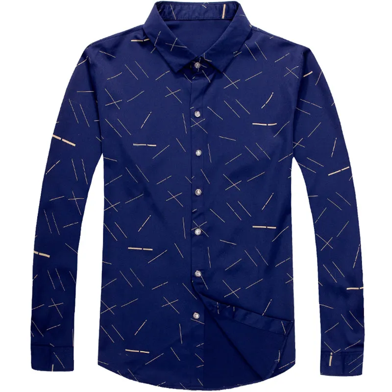 Men Casual Social Long Sleeve Line Designer Shirt