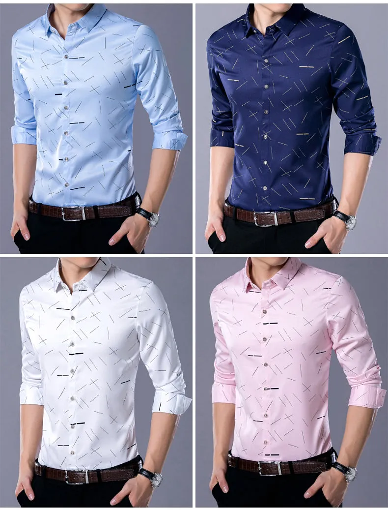 Men Casual Social Long Sleeve Line Designer Shirt