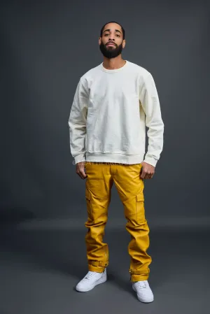 Men's Leather Stack Jean Pants [Yellow]