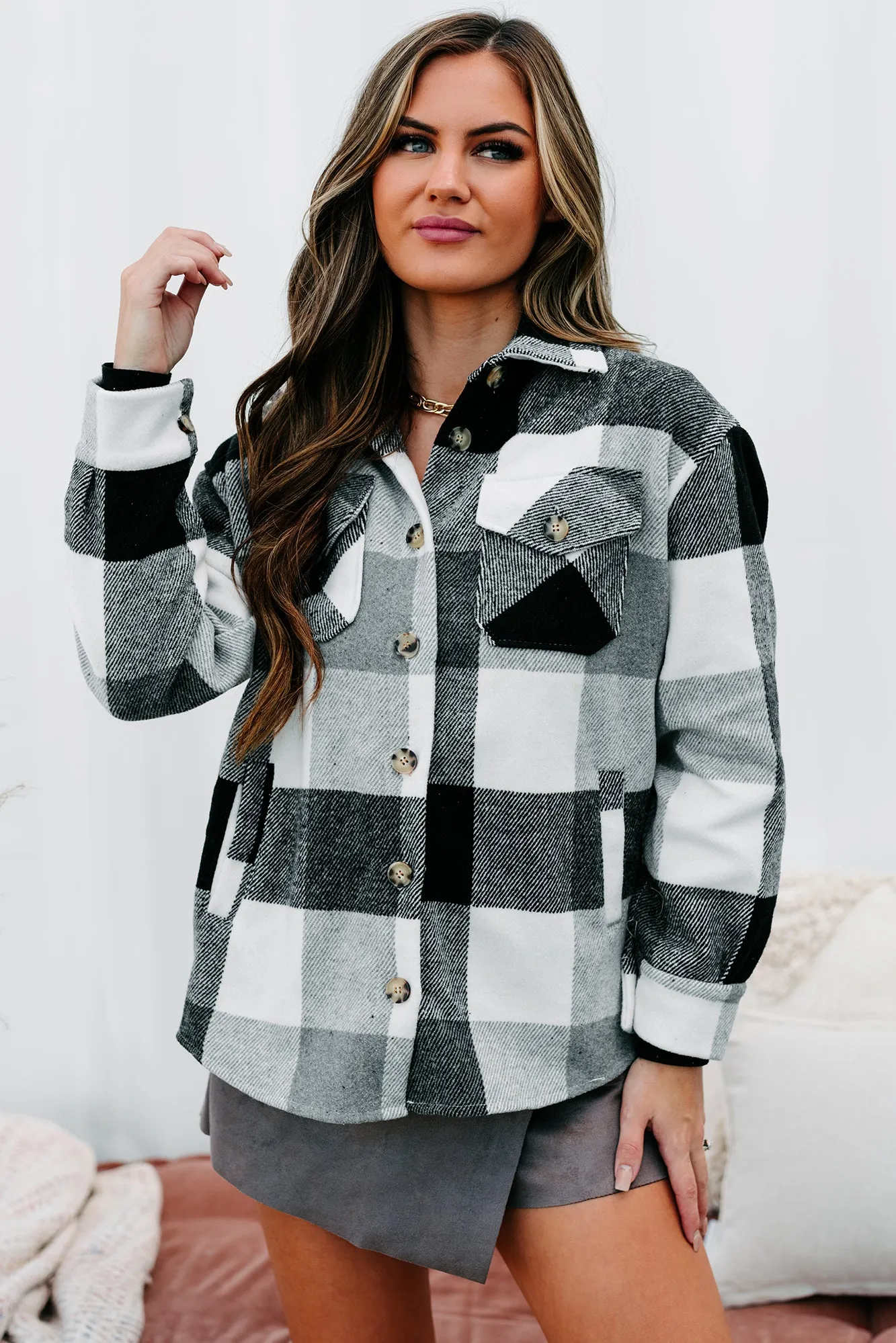 Midnight Bonfires Plaid Shacket (Grey/Black)