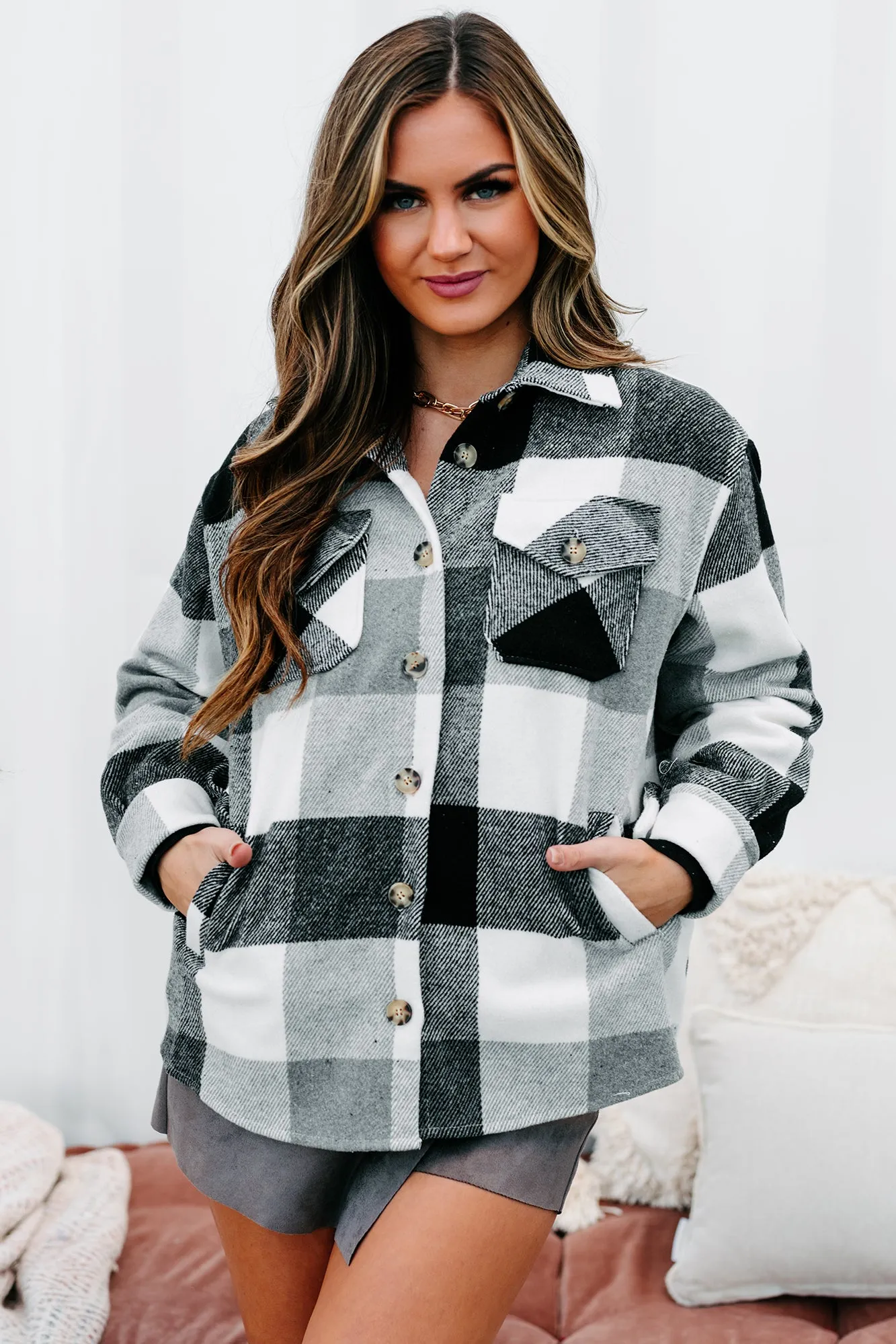 Midnight Bonfires Plaid Shacket (Grey/Black)