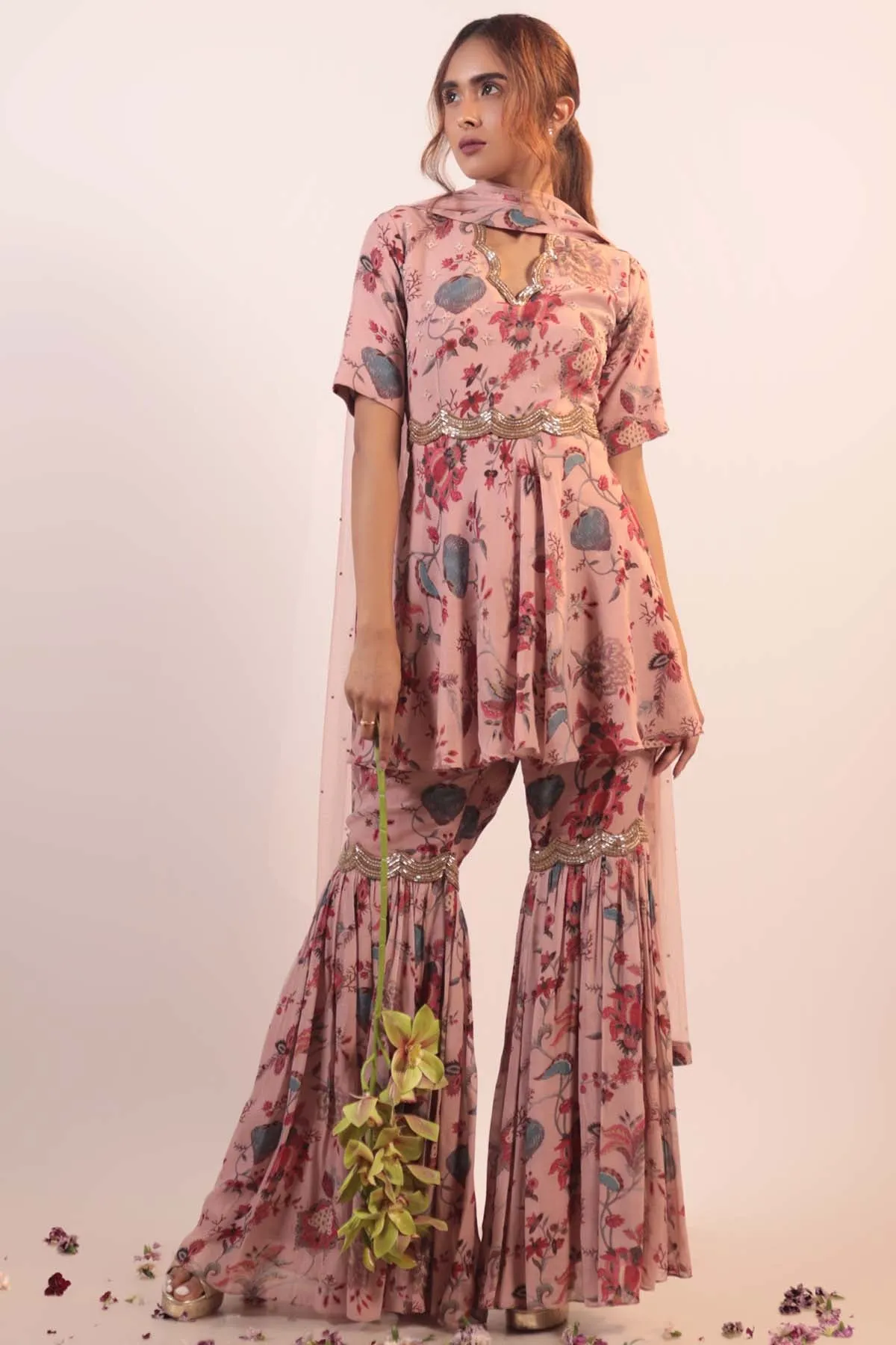 Pink Floral Printed Kurta Set