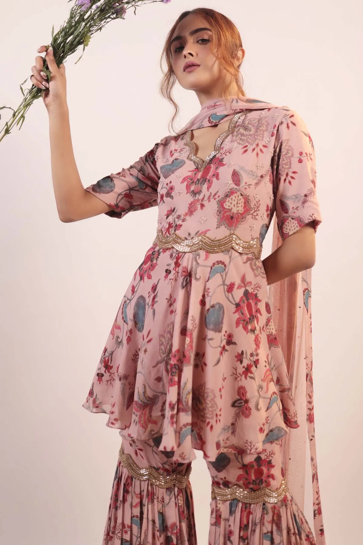 Pink Floral Printed Kurta Set