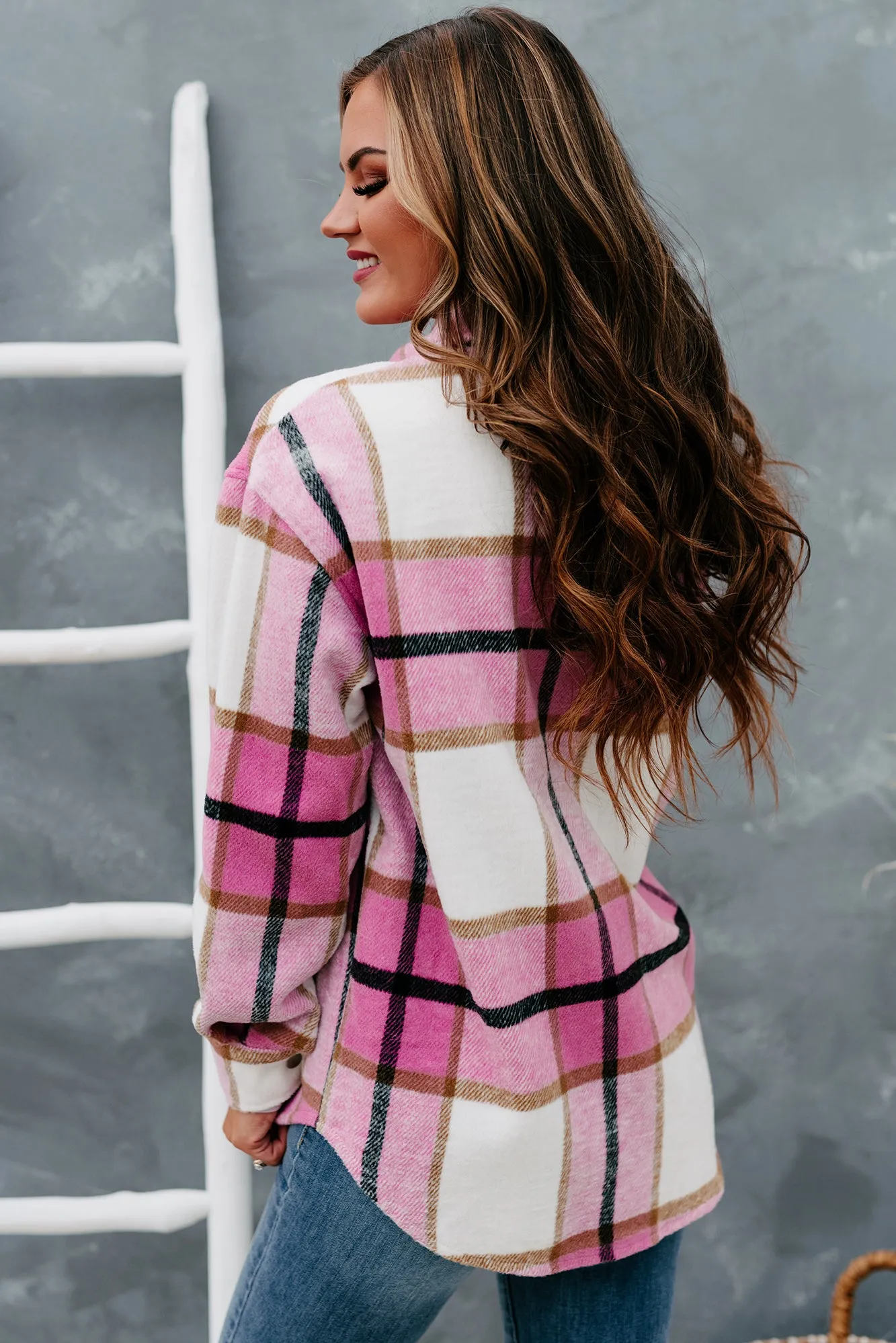 Pink Perfection Plaid Button-Front Shacket (Pink)