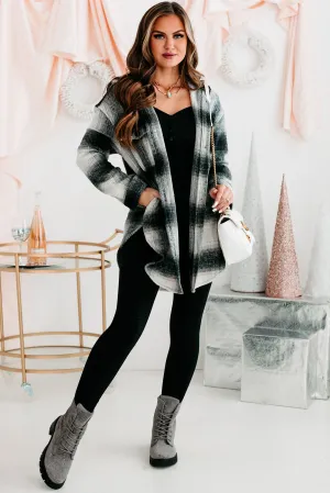 Plaid You're Mine Hooded Plaid Shacket (Black/White)